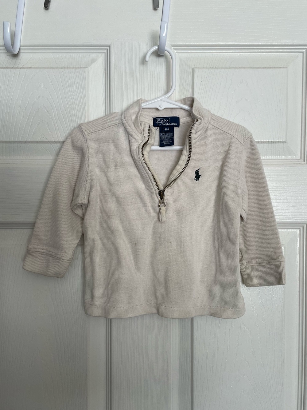 Polo by Ralph Lauren 12-18 Months Cream Half-Zip Hoodie with Dark Green Pony